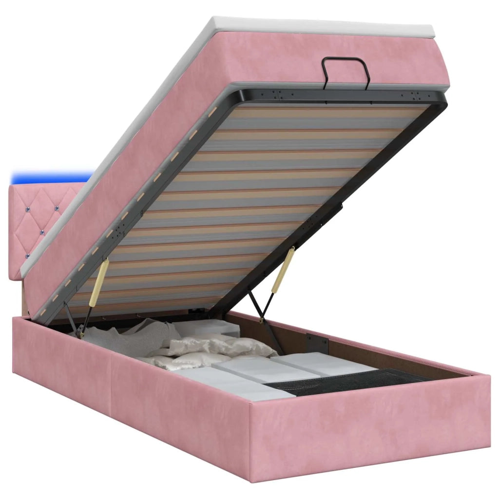 Letto Ottomano con Materasso e LED Rosa 100 x 200 cm Velluto 3457052