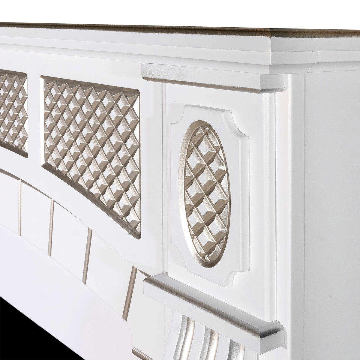 Camino Elettrico da Pavimento 112x115x30 cm Effetto Fiamma 2000W Amsterdam & Galileo Silver Noce