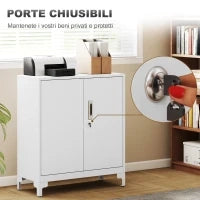 Mobile da Ufficio Portadocumenti con 3 Ripiani, 2 Ante e Chiavi, 80x35x91 cm, Bianco