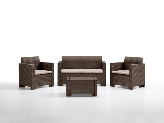 salotto resina 4pz. con cuscini nebraska 2 marrone cod:ferx.99484