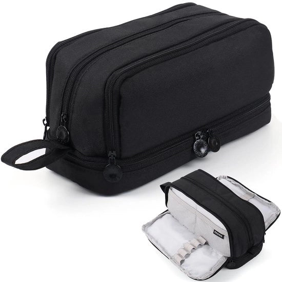 Etui con grande capacità, etui, astuccio per penne, 4 compartimenti, astuccio portatile per penne, cosmetici per ragazze, adolescenti, adulti, scuola e ufficio (nero)