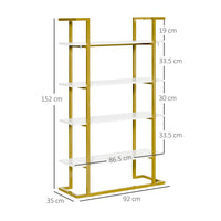 Libreria 4 Ripiani 92x35x152 cm in MDF e Acciaio Bianco e Oro