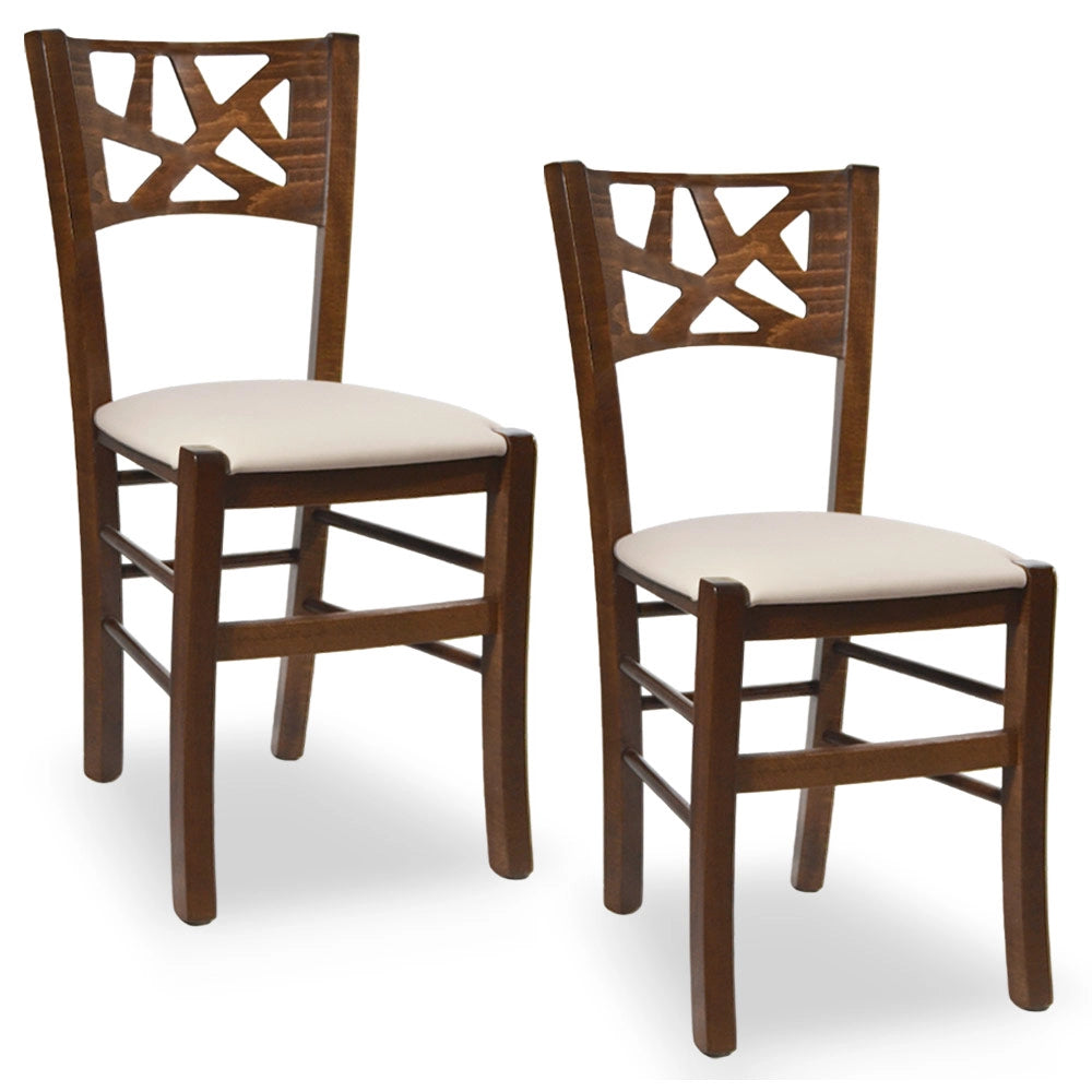 Sedie sala pranzo Sissy in legno noce scuro con seduta imbottita beige set da 2