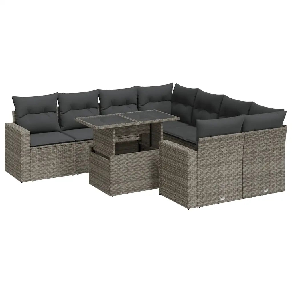 Set Divano da Giardino 9 pz con Cuscini Grigio in Polyrattan 3326291
