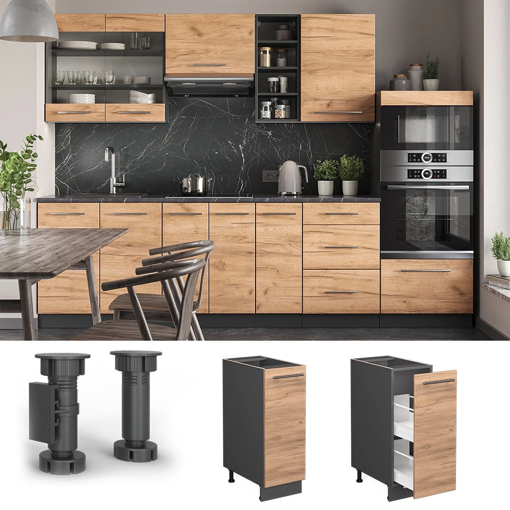 Armadio cucina dispensa alto Fame-Line Rovere dorato/Antracite 30 cm, PL Rovere Vicco