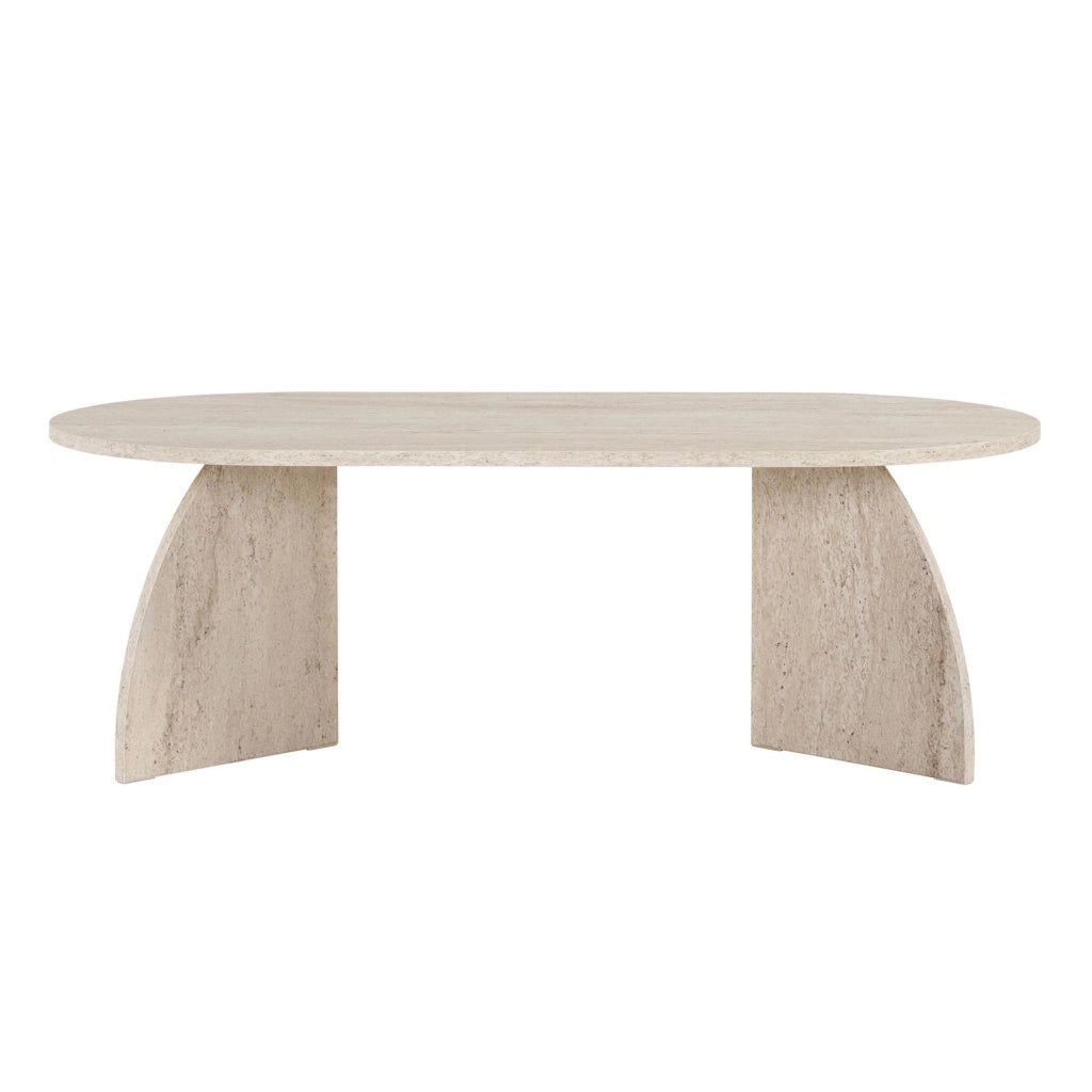 Nohaza, Tavolino da Salotto Forma Ovale, 120x60x40h cm Bianco Marmo
