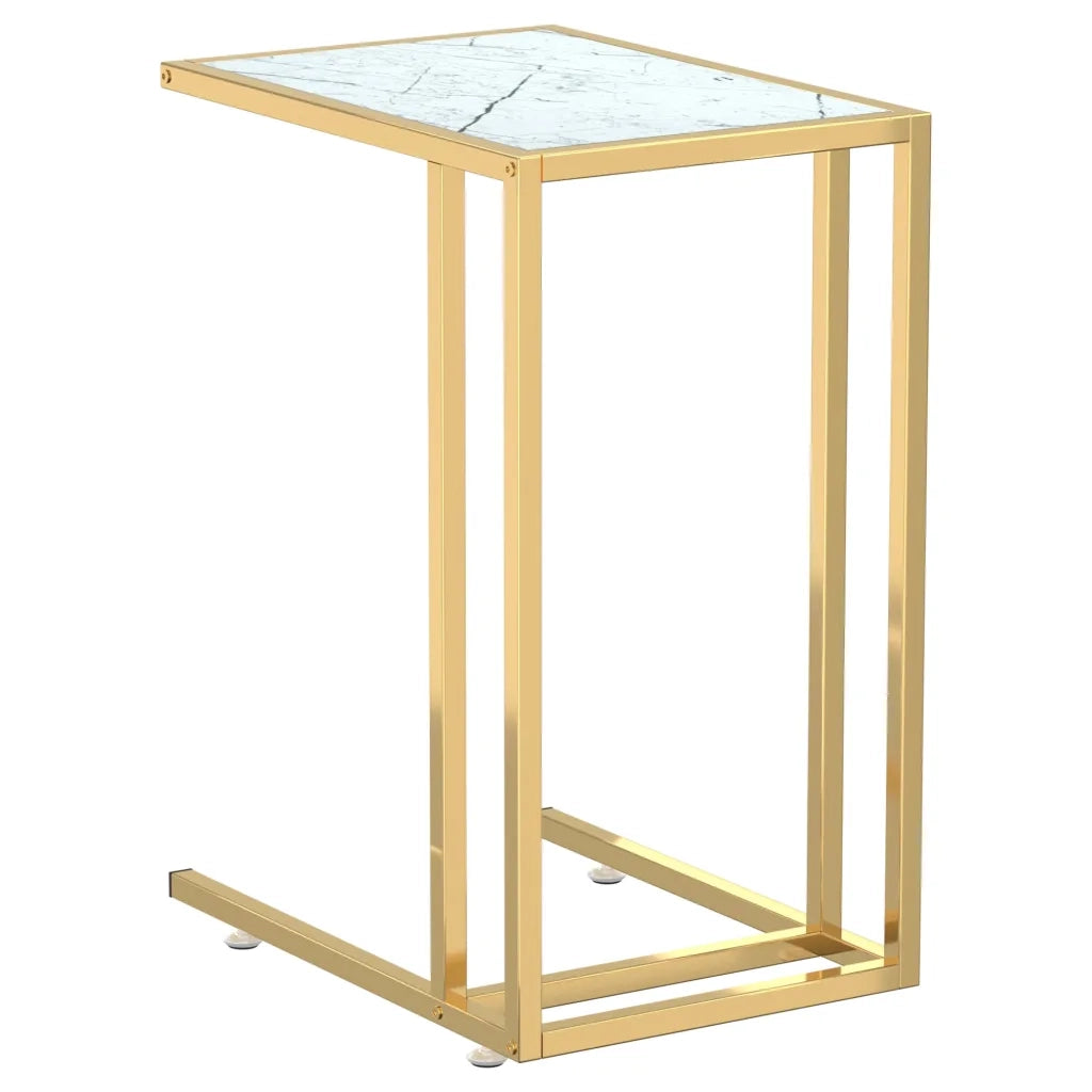 vidaXL Tavolino per Computer Marmo Bianco 50x35x65 cm Vetro Temperato