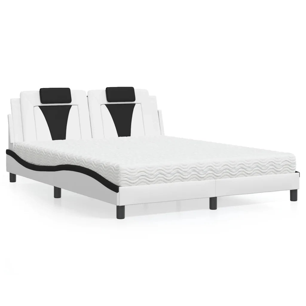 Letto Viana con Materasso Bianco e Nero 160x200cm Similpelle 3208809