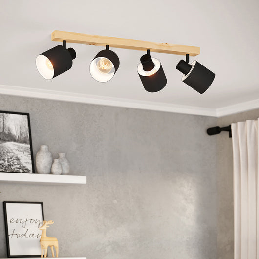 Plafoniera Industrial Batallas 4 Luci Legno Marrone E Nero