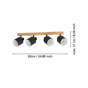 Plafoniera Industrial Batallas 4 Luci Legno Marrone E Nero