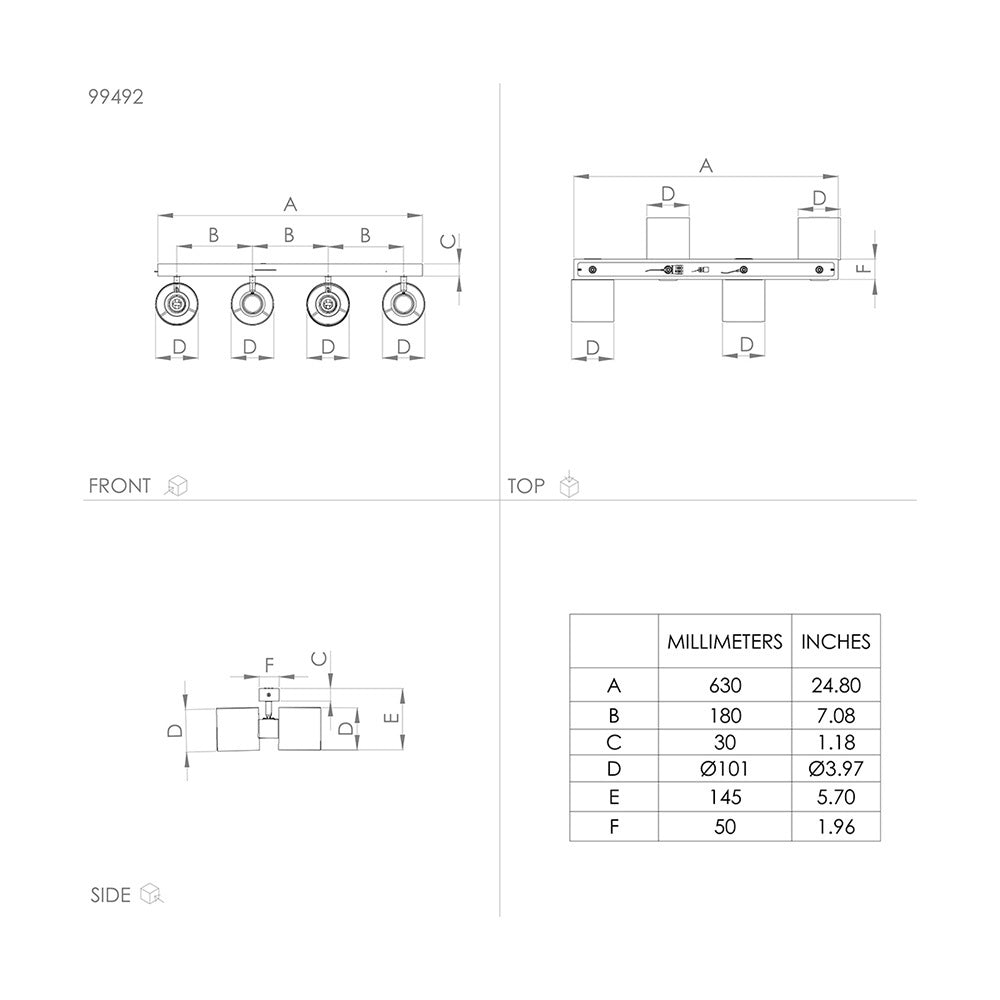Plafoniera Industrial Batallas 4 Luci Legno Marrone E Nero