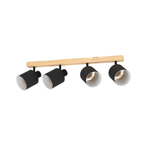 Plafoniera Industrial Batallas 4 Luci Legno Marrone E Nero