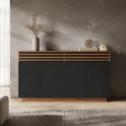 Credenza moderna in MDF 150 x 40 x 85 cm; effetto legno marrone e ante nere