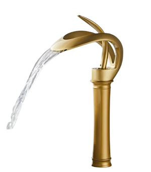 NAVIS | Rubinetto a cascata design bagno alto oro opaco | Elegante rubinetto in acciaio inossidabile premium per lavelli alti | Miscelatore 2 attacchi