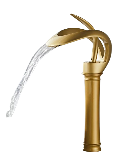 NAVIS | Rubinetto a cascata design bagno alto oro opaco | Elegante rubinetto in acciaio inossidabile premium per lavelli alti | Miscelatore 2 attacchi