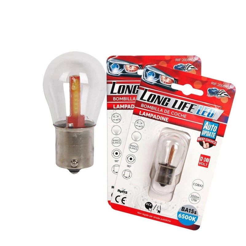 2x Lampada LED BA15s S25 P21W COB 12V 24V 300lm 1.7W Bianco Freddo H50mm