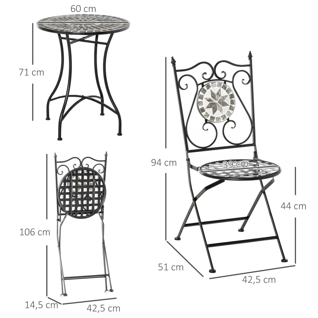 Set da giardino 2 persone ¨C zephmum ¨C tavolo mosaico + sedie pieghevoli metallo multicolore