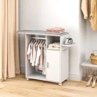 Mobile Asse da Stiro con Piano d'Appoggio, 3 Ripiani a Cubo e Guida, 127x42.5x99cm, Bianco