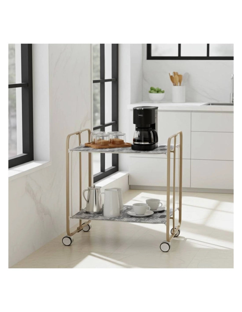 Carrello da cucina pieghevole sabbia con ruote BAUHAUS 2 ripiani