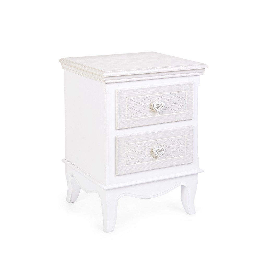 Cassettiera 2 Cassetti Legno Bianco Shabby da Interno - CAROLINE