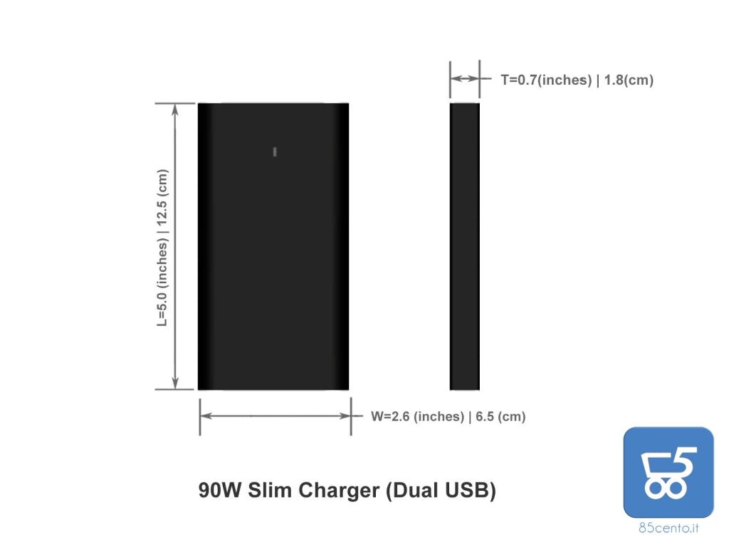 BatPower A90D 90W Slim Caricabatterie sostitutivo compatibile HP con USB QC Ricarica rapida + 30w