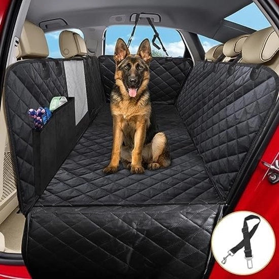 Coperta per il sedile posteriore, 4-in-1 copertura per auto con protezione laterale e finestrino di osservazione, impermeabile, antiscivolo, cintura di sicurezza, per auto, furgone, SUV, 137 x 147 cm