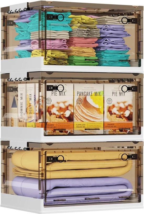 Set di 3 grandi scatole da 72 litri pieghevoli con coperchio e ruote, scatole, scatole, cassette trasparenti da appendere, cassetti da cucina, soggiorno, camera