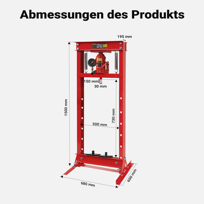 Pressa idraulica da officina 20t Pressa a telaio per cuscinetti con manometro