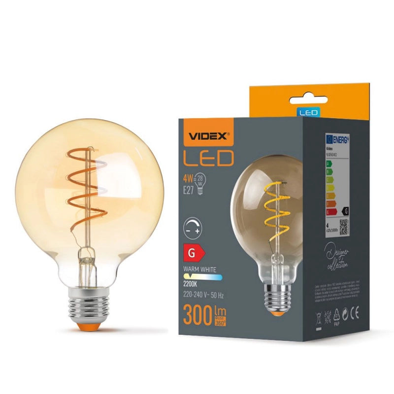 Lampadina LED filamento G95 4W E27 dimmer 2200K Videx