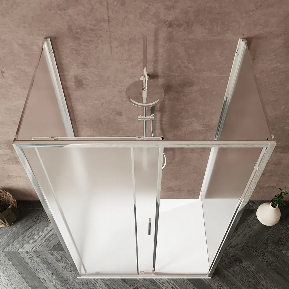 Box doccia tre lati 80x130x80cm con porta scorrevole profili cromati e vetro 6mm opaco h190 | Portofino
