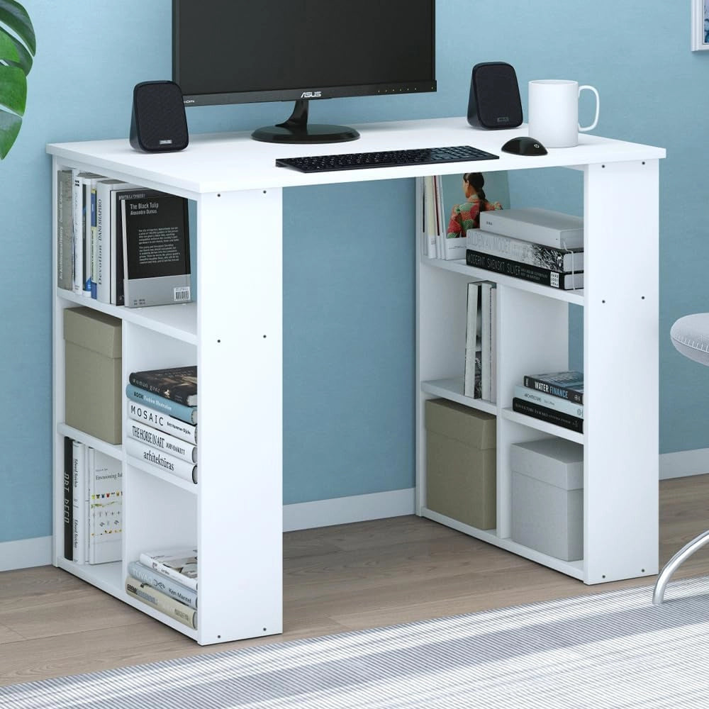 Scrivania con ripiani Arwen, Bianco, 90 x 60 cm, con ripiani aperti per appoggio laterale