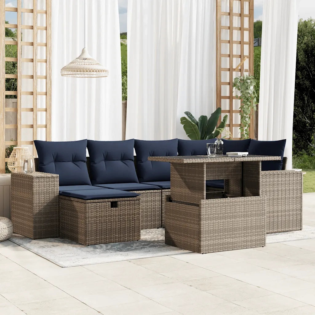 Set Divani da Giardino 7 pz con Cuscini Grigio in Polyrattan 3275301