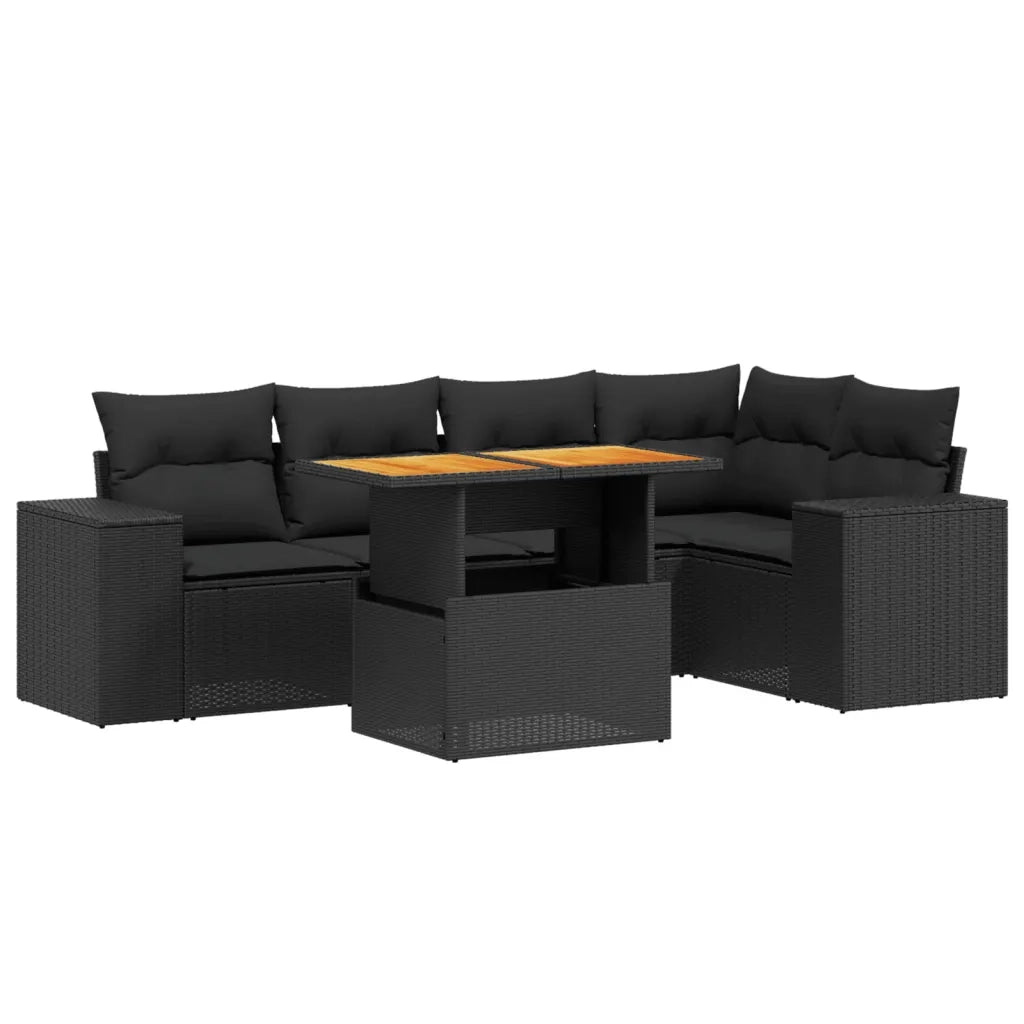 Set Divano da Giardino 6 pz con Cuscini Nero in Polyrattan 3272623