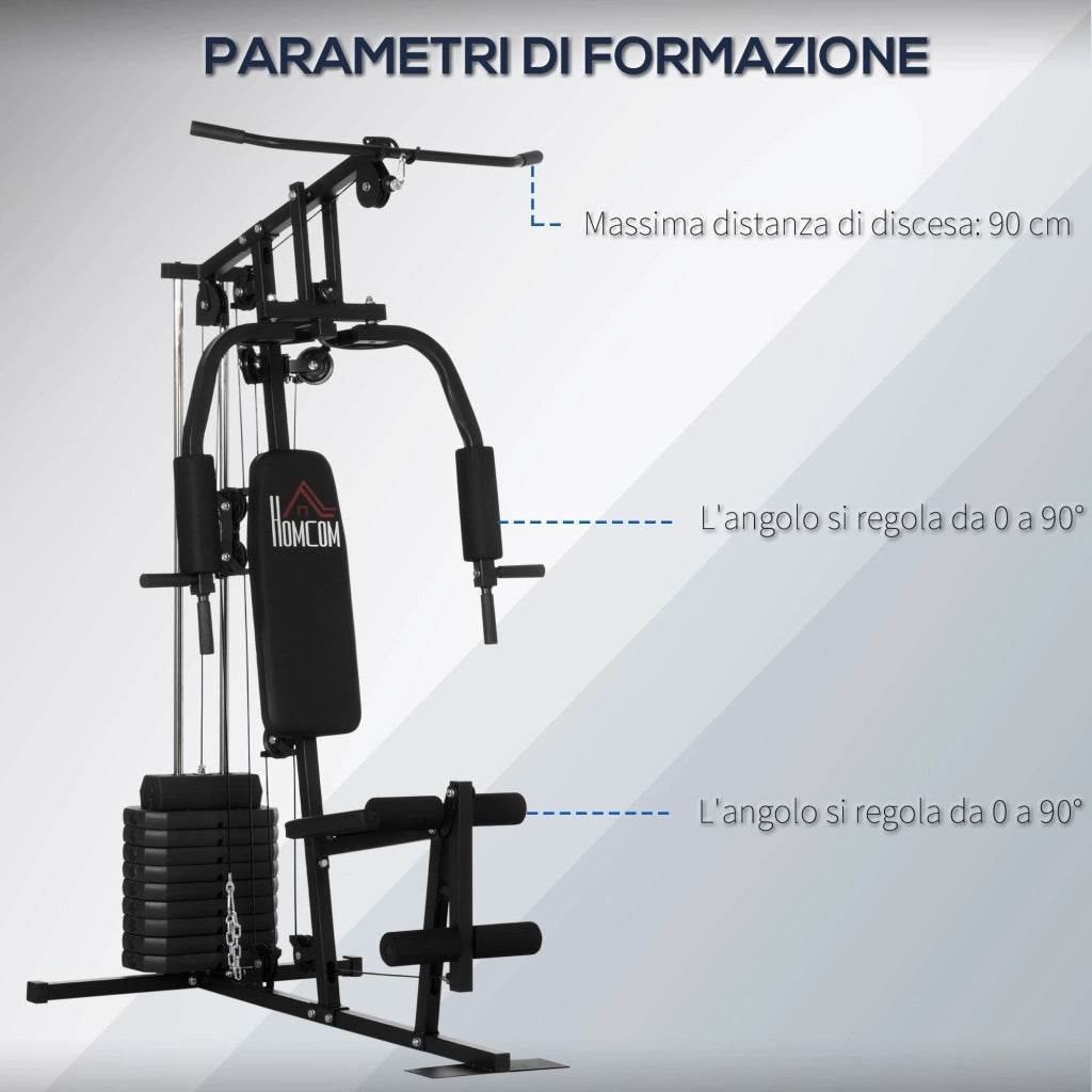 EasyComfort Stazione Fitness con Pesi da 45kg per Allenamento a Casa, 135x103x210cm, Nero