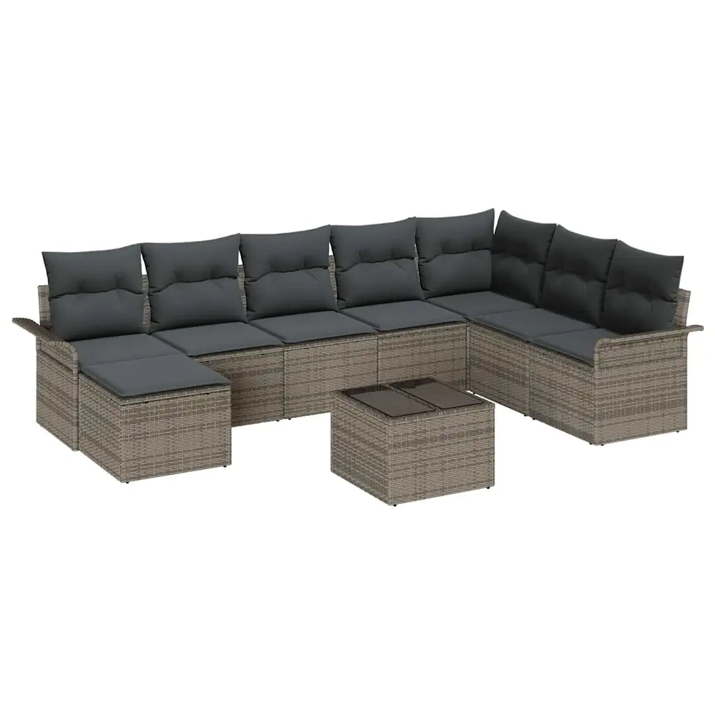 Set Divano da Giardino con cuscino 9 pcs Grigio Poly Rattan 3345489