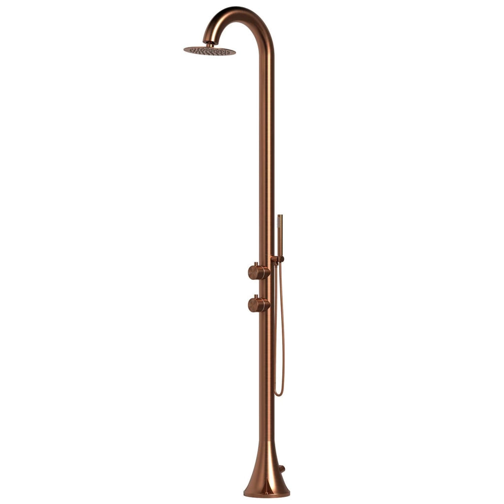 SINED Doccia Luna D In Acciaio Inox 316L Nautico Con Doccino Con Doppio Ingressi Per Acqua Calda e Fredda laterale o dal basso Due modalita Miscelatore Colore Oro Rosa Ideale Per Esterno