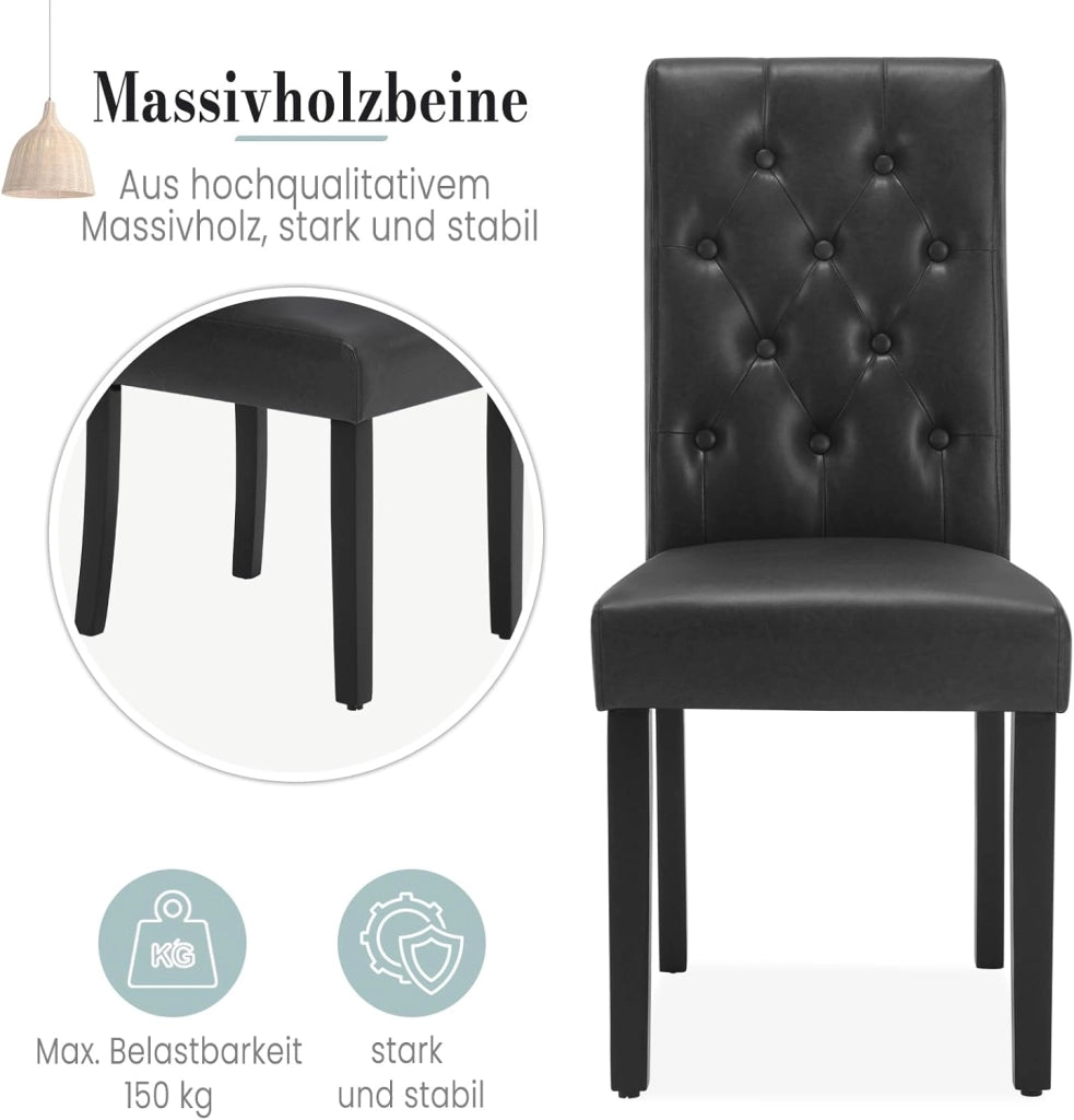 Sedia Sala da Pranzo da 4 Pezzi, Sedie da Cucina con Schienale Alto, Sedia Imbottita per Camera da Letto, Soggiorno, Gambe in Legno e Sedile in Similpelle, Nero, EZS20sz-4
