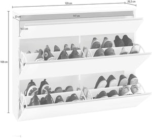 Scarpiera 2 Ante e 1 Antina a Ribalta 120x26,5x108 cm Magic Bianco Lucido