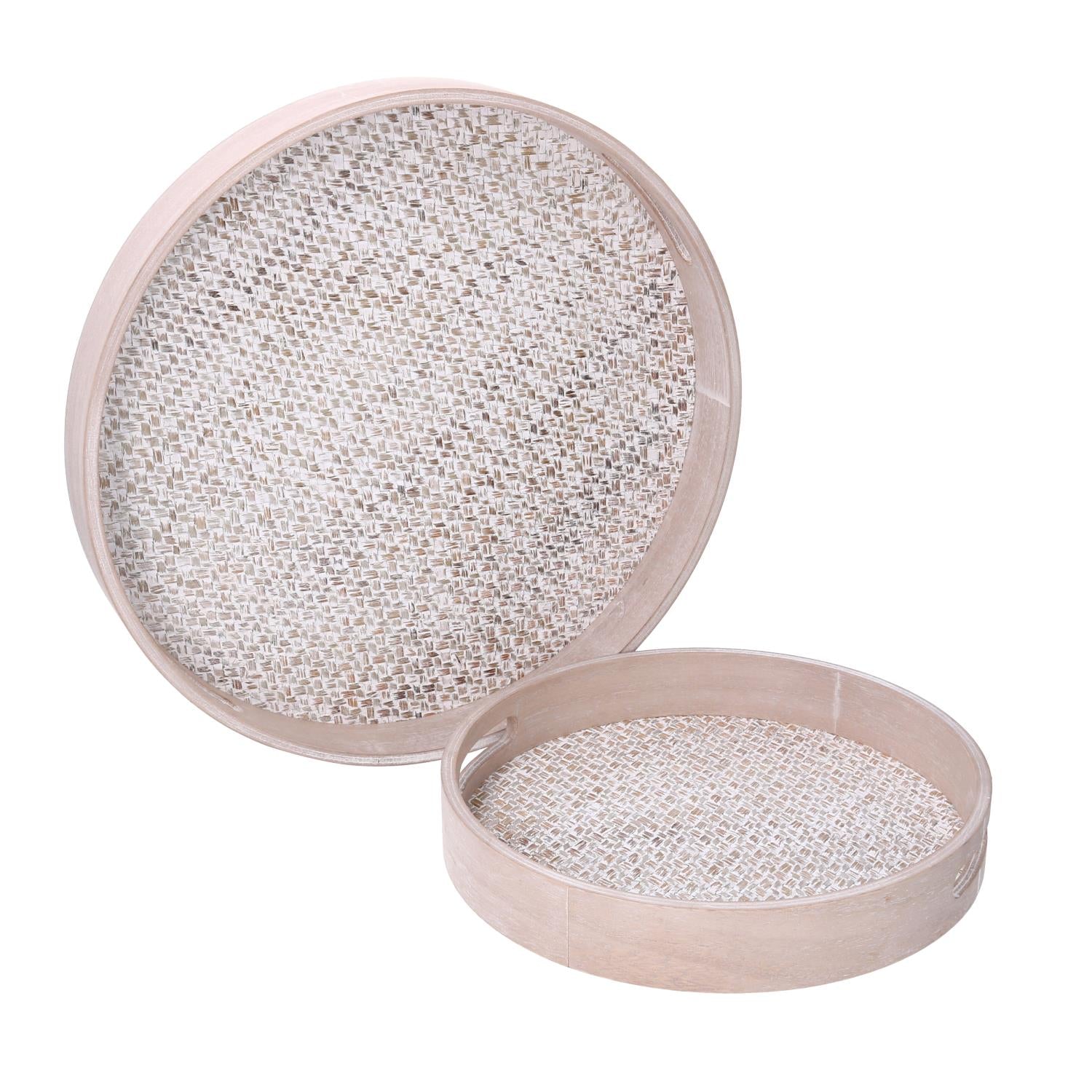 Set 2 Vassoi Rotondi da Cucina in Legno Naturale