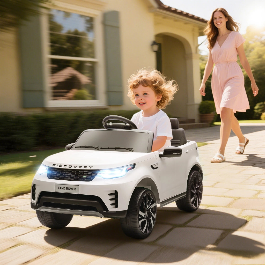 Macchina Elettrica per Bambini Licenza Ufficiale Land Rover Discovery 12V con Telecomando Bianco