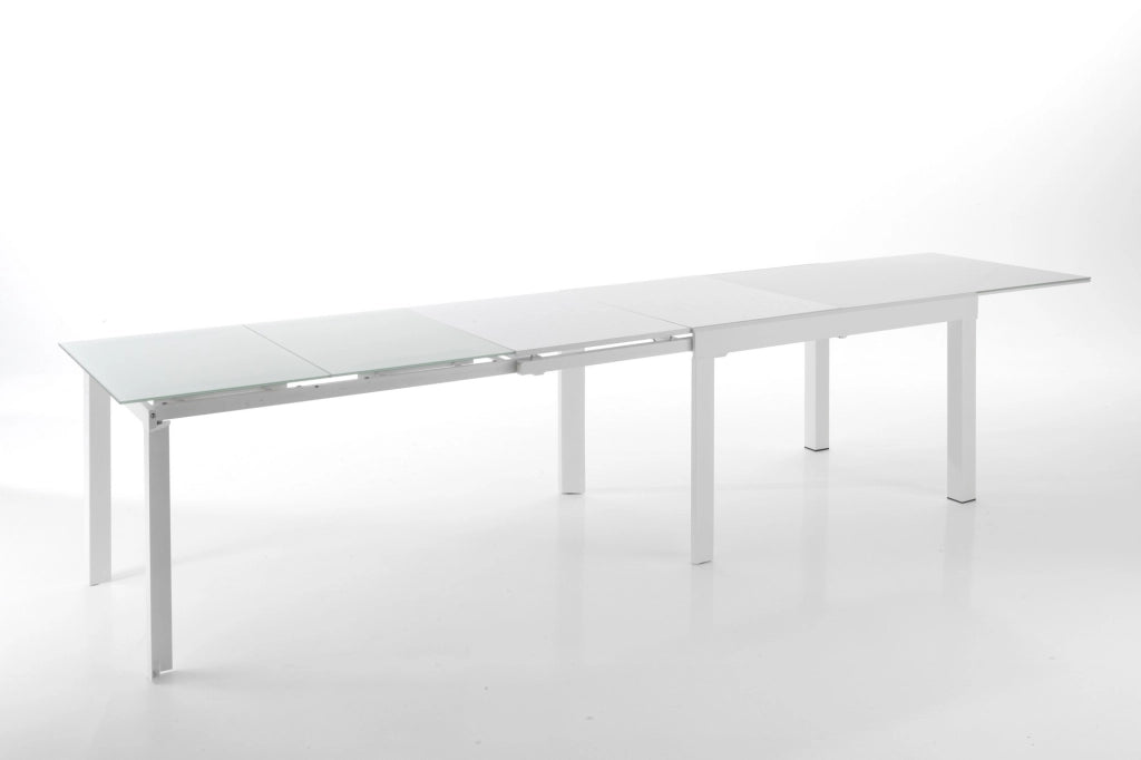 Tavolo allungabile in vetro temprato bianco cm. H.75 x P.83 x L.120