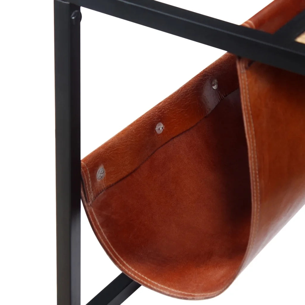Tavolino da CaffÃ¨ in Vera Pelle con Portariviste 110x50x45 cm