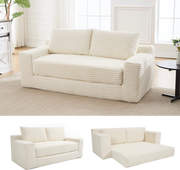 Divano letto 2 in 1 - senza montaggio e convertibile - in tessuto a coste - bianco - 39×41×97 cm