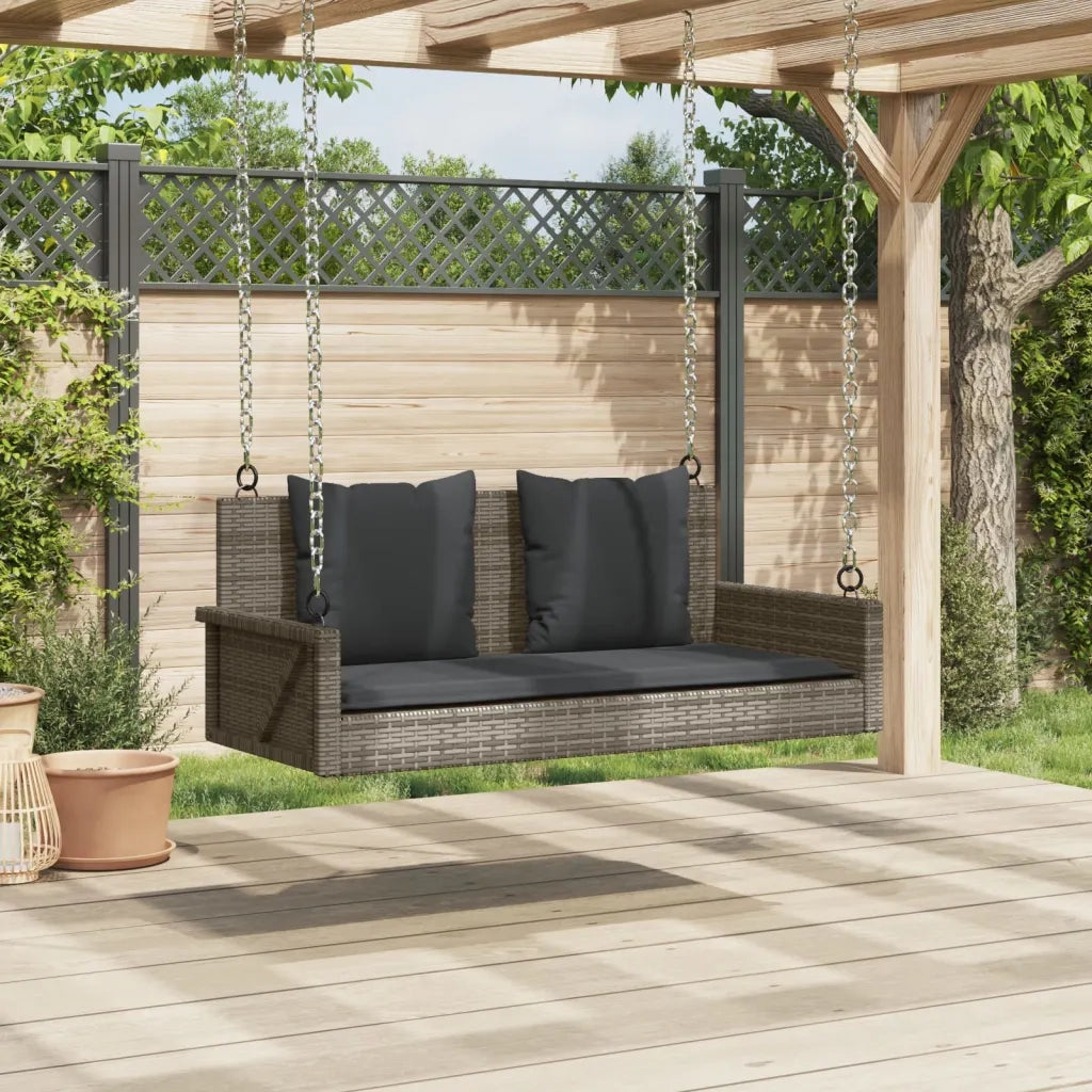 Panca da Giardino | Panchina Dondolo con Cuscini Grigia 119x56x48 cm in Polyrattan