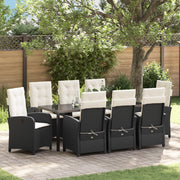 Set da Pranzo da Giardino 9 Pezzi con Cuscini Rattan Polare Nero