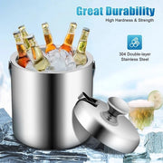 Igloo portatile 1,3L con coperchio a vite e contenitore per cubetti di ghiaccio in acciaio inossidabile per vino/ bibite