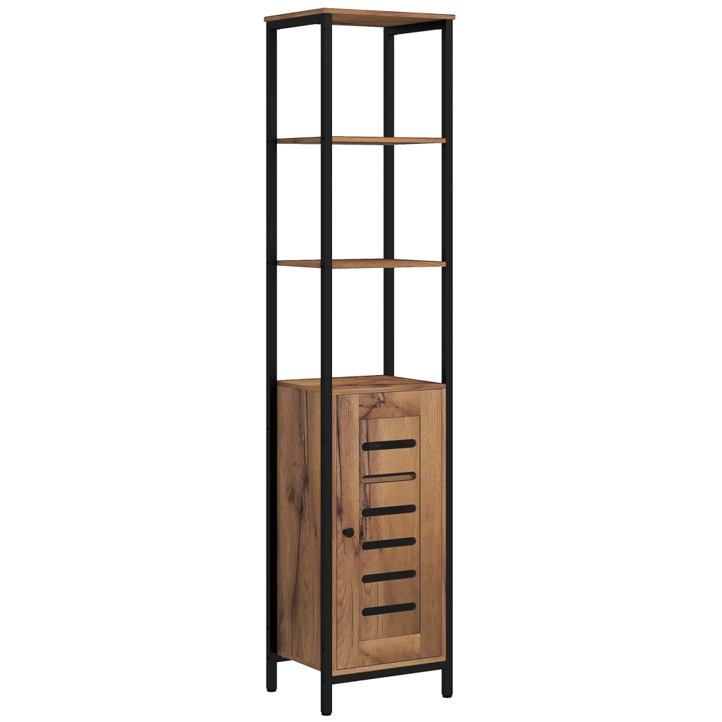 Colonna bagno industriale 3 ripiani aperti anta a lamelle regolabili ¨C Xylo ¨C marrone rustico