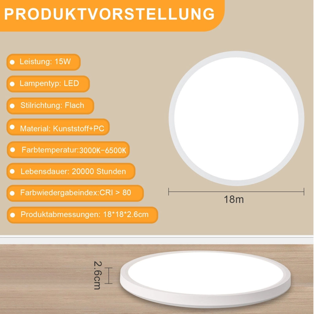 ZMH Lampada da soffitto plafoniera LED minimalista 15W bianca 18cm per bagno cucina