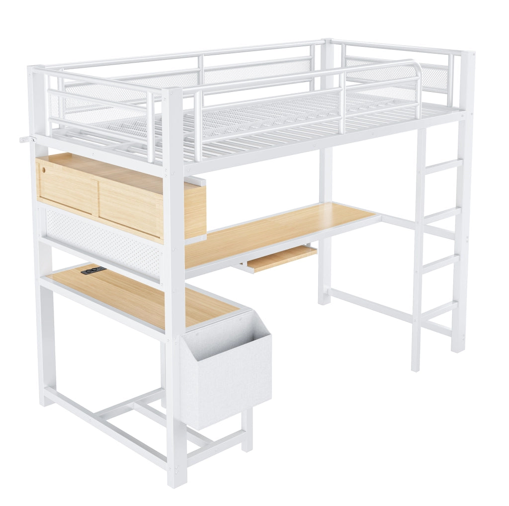 Letto a soppalco 90x200 cm con scrivania, LED e stazione di ricarica