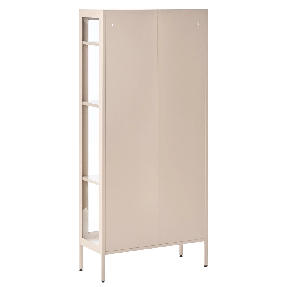 Credenza in acciaio con 2 ante ed elementi in vetro beige chiaro stile contemporaneo industriale sala da pranzo soggiorno